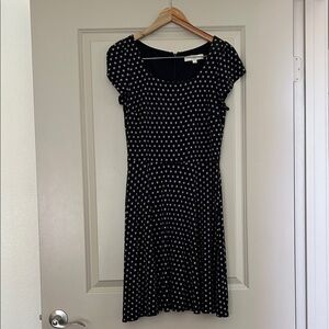 LOFT Black and White Geometric Midi Dress